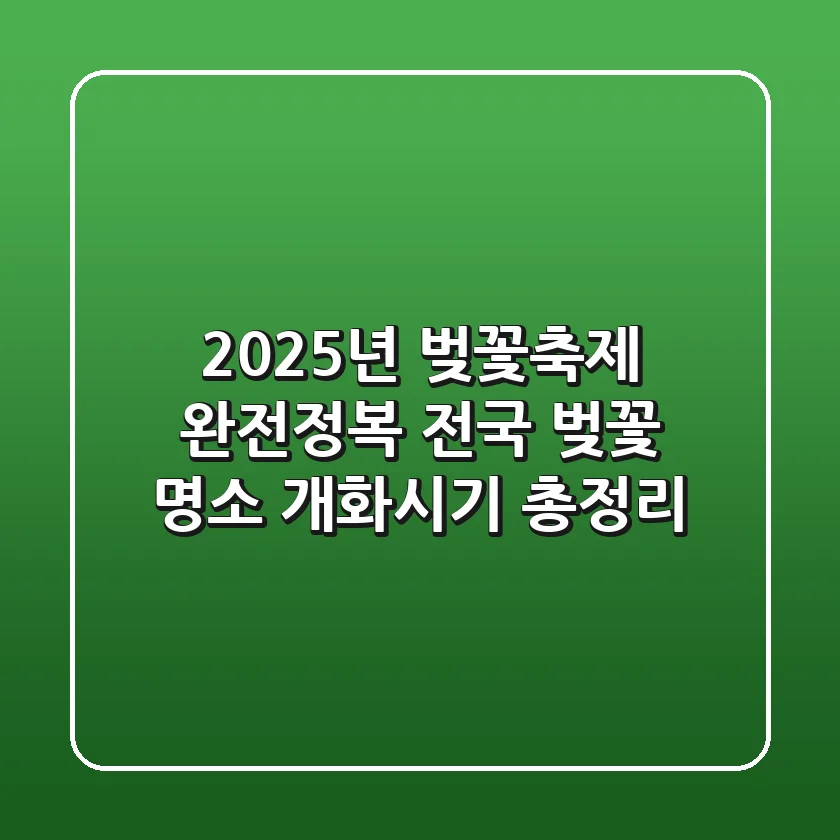 2025년 벚꽃축제 완전정복! 전국 벚꽃 명소 & 개화시기 총정리