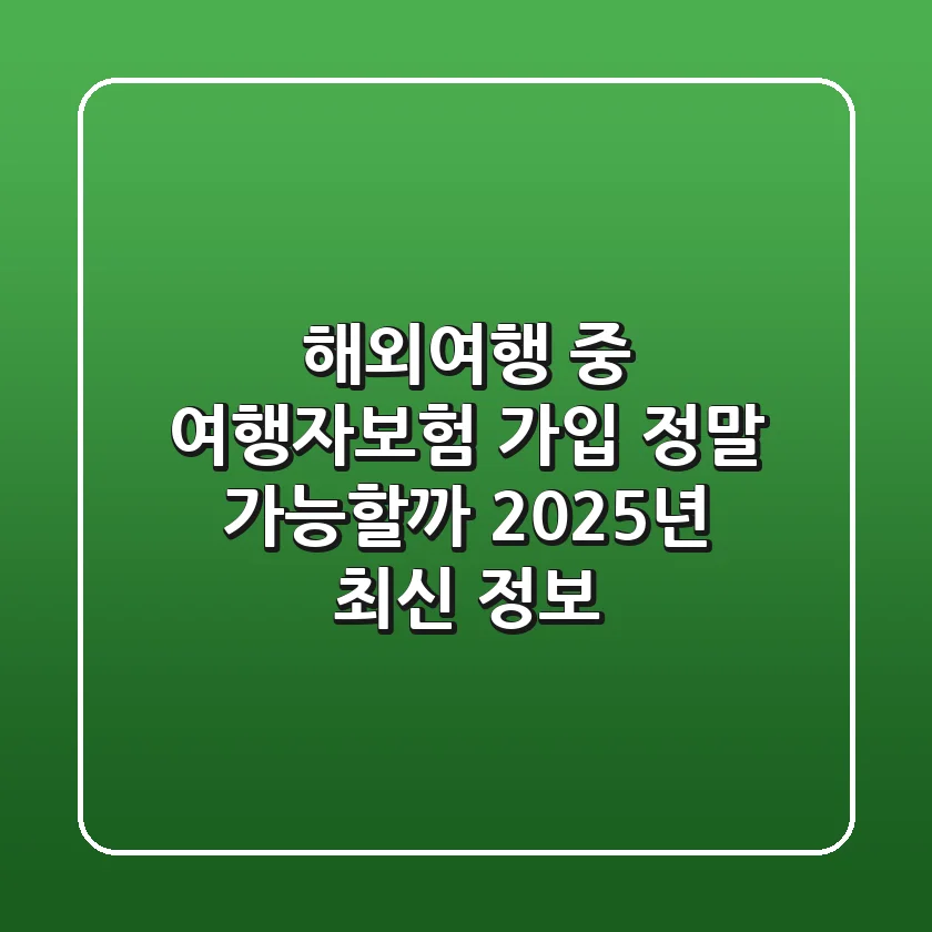 해외여행 중 여행자보험 가입, 정말 가능할까? [2025년 최신 정보]