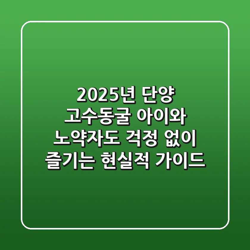 2025년 단양 고수동굴, 아이와 노약자도 걱정 없이 즐기는 현실적 가이드