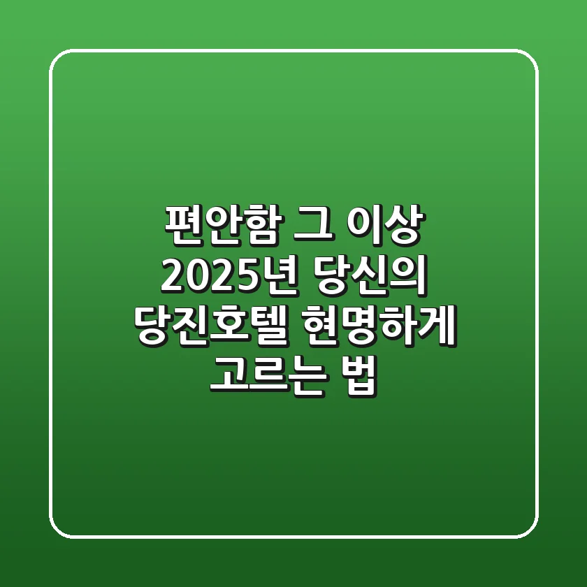 편안함 그 이상, 2025년 당신의 당진호텔 현명하게 고르는 법