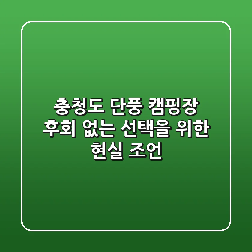 충청도 단풍 캠핑장, 후회 없는 선택을 위한 현실 조언