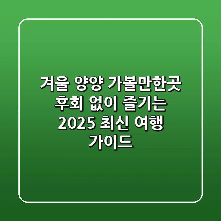 겨울 양양 가볼만한곳, 후회 없이 즐기는 2025 최신 여행 가이드