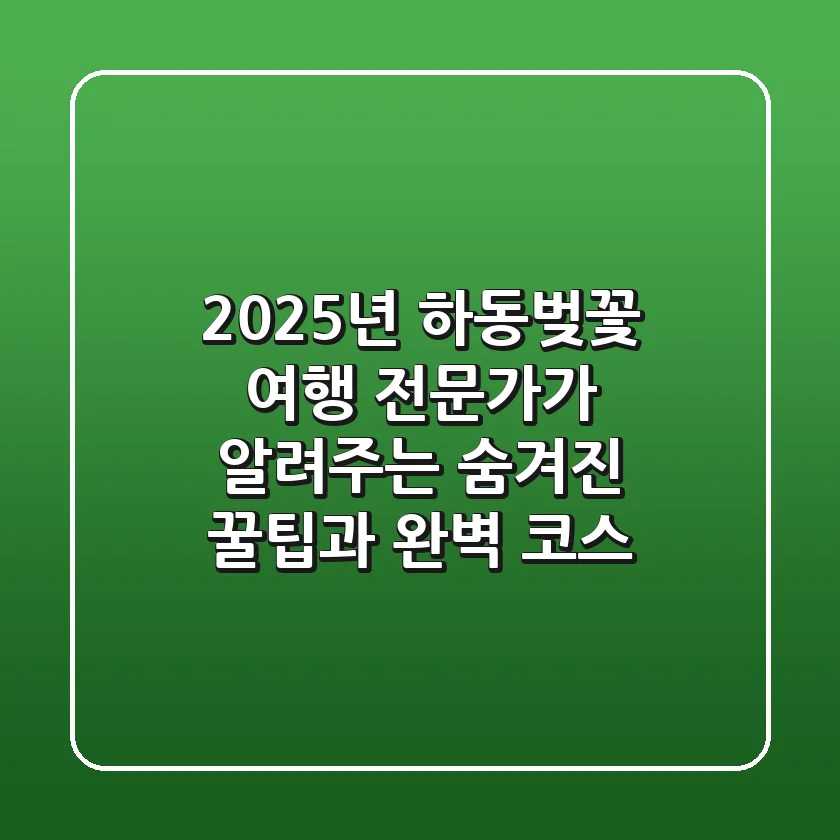 2025년 하동벚꽃 여행: 전문가가 알려주는 숨겨진 꿀팁과 완벽 코스