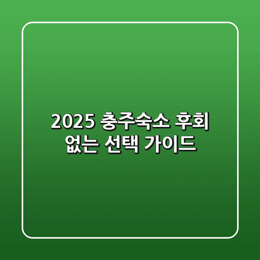2025 충주숙소, 후회 없는 선택 가이드
