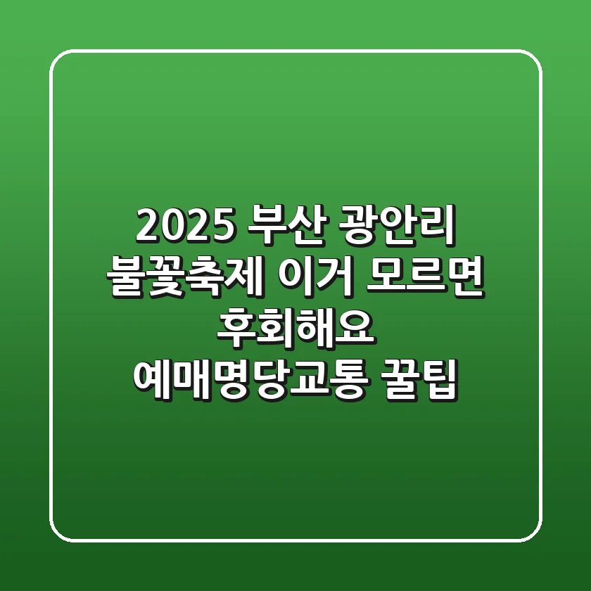 2025 부산 광안리 불꽃축제, 이거 모르면 후회해요! (예매,명당,교통 꿀팁)