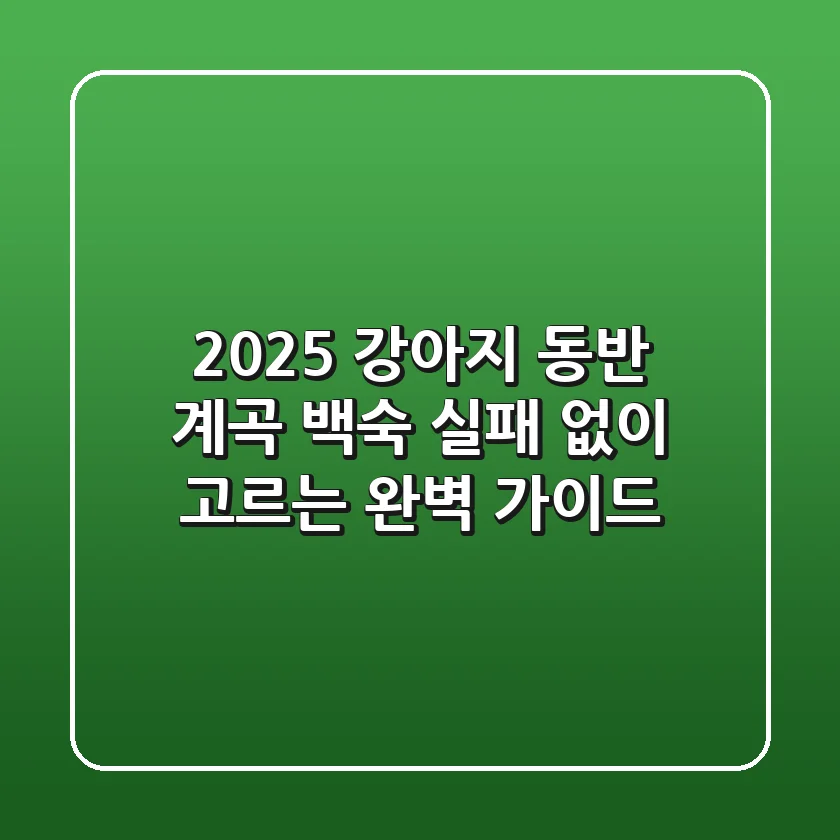 2025 강아지 동반 계곡 백숙: 실패 없이 고르는 완벽 가이드
