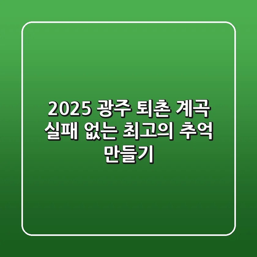 2025 광주 퇴촌 계곡: 실패 없는 최고의 추억 만들기